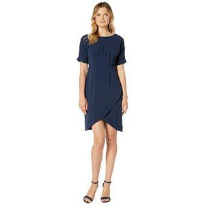 Bobeau Solid Dolman Sleeve Faux Wrap Dress in Navy (M)